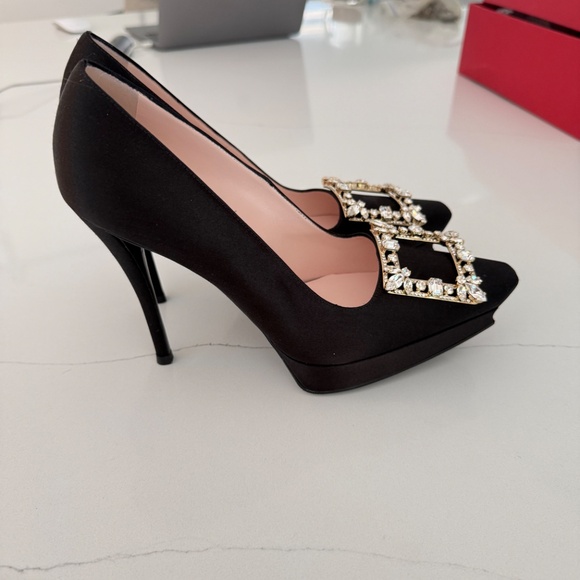 Roger Vivier Flower Strass Satin platform Evening Shoes Pumps - Picture 11 of 15